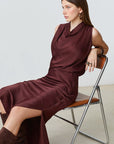 Flavie Satin Slip Skirt, model sitting, side view