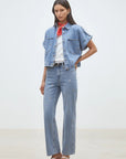 Lord Denim Blouse with Eyelets full body front