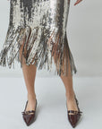Fox Midi Skirt close up front view of bottom detailing
