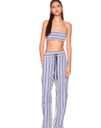 Stripe Swim Bandeaux and matching pant full body front, hand in pocket