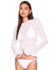 Pointelle Sweater Crew close up front