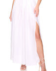 Solid Linen Wrap Elastic Skirt close up front