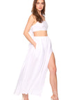 Solid Linen Wrap Elastic Skirt full body side