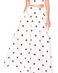 Polka Dot Poplin Drop Waist Skirt closer up front view of skirt