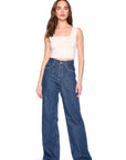Wide Strap Crop Top in Blanched Almond full body front