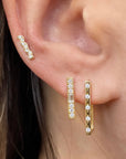 Single Classic Metal Set Diamond Rectangular Hoop on ear in first hole