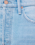 Close-up of a blue denim fabric with stitching details