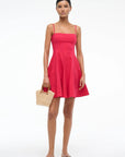 Staud Wylie Mini Dress in Cherry with bag