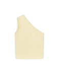 One-shoulder yellow top on a white background