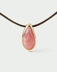 Rhodochrosite Luna Cord Necklace close up pf pendant