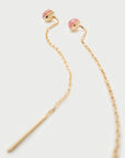 Gold earrings with pink stones on a white background