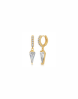 Fiona Pave Huggie Hoop with Diamond Dangle front and side view