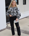 Farm Rio Placed Floral Print Long Sleeve Blouse