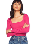 Susana Monaco Long Sleeve Scoop Front Top in Peony close up front
