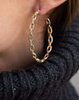Jennifer Zeuner Carmine 2" Gold Hoops on ear