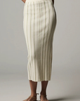 Hevron Peony Knit Skirt Sage Stripe front