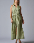 Hevron Stella Midi Dress in Sage Stripe front