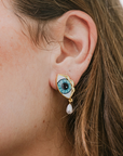 Lele Sadoughi Evil Eye Pearl Drop Earring on ear