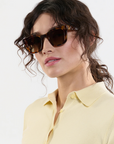 Krewe Celeste Maple and Crystal Polarized Sunglasses on heart faces shape