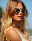 Krewe Irene Powder Blue Sunglasses on square face shape