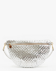 Clare V Grande Fanny Woven Checker Silver by itself front