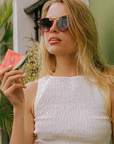 Krewe STL Nylon Cherry 18k Sunglasses on square face shape