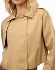 Evans Cropped Trench close up, buttoned