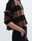 Samira Striped Knit Polo Black/Brown side
