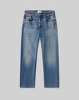 Blue jeans on a gray background product view