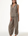 Arna Harem Jogger full body front view on model with her hand on her leg