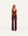 Clayton Coated Jean in Deep Sangria full body front view on model