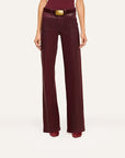 Clayton Coated Jean in Deep Sangria bottom half of front view on model