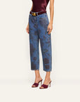 Mallis Jean in Burgundy Romantic Rose bottom half of side view on model