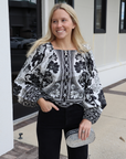 Farm Rio Placed Floral Print Long Sleeve Blouse front