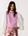 Lanhtropy Glitter Knitted Top in Pink front view, true color