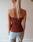 Essentiel Holo Strapless Knit Top in Rooibos Tea back