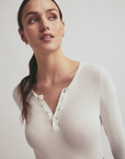 Favorite Daughter the Henley Ribbed Long Sleeve close up front