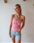 Essentiel Holo Strapless Knit Top in Fairy Tale front view