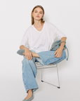 Berenice Aballerina Denim Stud Flats model sitting