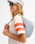 Clare V Lune Denim Suede Bag on back