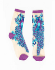 Sock Candy Aquamarine Peacock Sheer Crew by itself