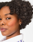 Clare V Enamel Stripe Huggie Earrings on model