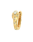 Single Copperhead Diamond Snake Huggie Hoop front view on white background