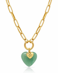 Charm Keep Paper Clip Chain with green heart pendant