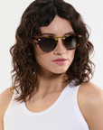 Krewe Beau II Kyoto Tortoise 18k Polarized Sunglasses on heart face shape, female model
