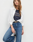 Favorite Daughter Cropped Collegiate Tee with white jacket