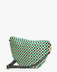 Clare V Grande Fanny Woven Checker Green Apple by itself back