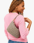 Clare V Petit Moyen Puffy Woven Dove on shoulder