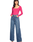 Susana Monaco Long Sleeve Scoop Front Top in Peony tucked