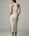 Hevron Peony Knit Skirt Sage Stripe full body back